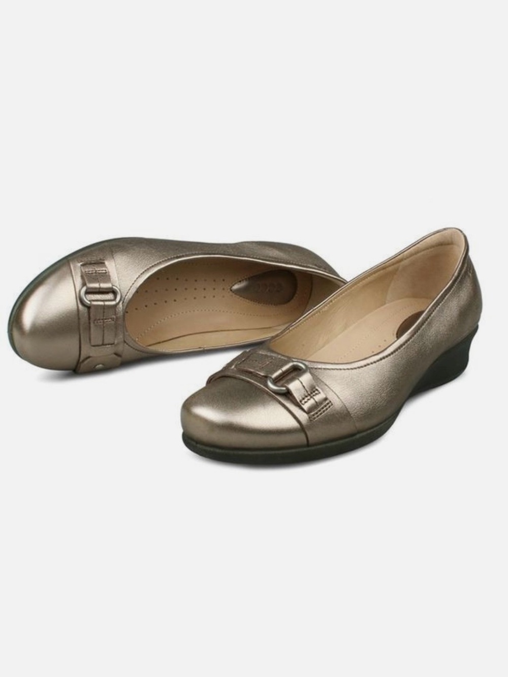 Ecco Women's 39/8.5 Bronze Metallic Leather Buckle Toe Loafers Business Casual